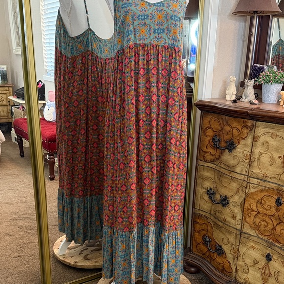 Bohemian Patterned Maxi Dress in Red and Blue - Picture 1 of 11